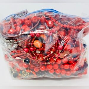 Vintage & Modern Red color Beaded Necklace, Mystery Jewelry Lot 3lbs